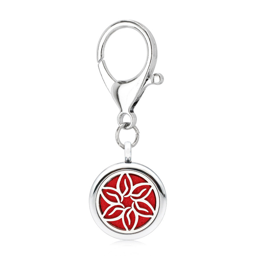 Wholesale Alloy 25MM Tree of Life Pink Ribbon Hollow Aromatherapy Essential Oil Keychain